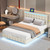 Queen Size Floating Bed Frame with LED Lights and USB Charging,Modern Upholstered Platform LED Bed Frame