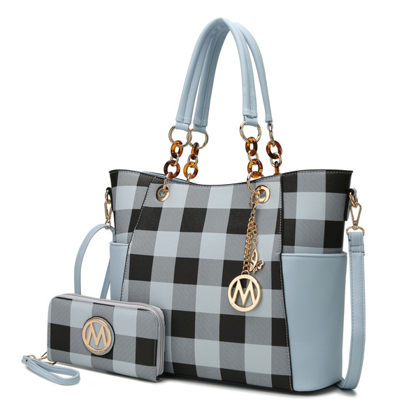 MKF Collection Bonita Checker Tote Handbag & Wallet Set Women by Mia K