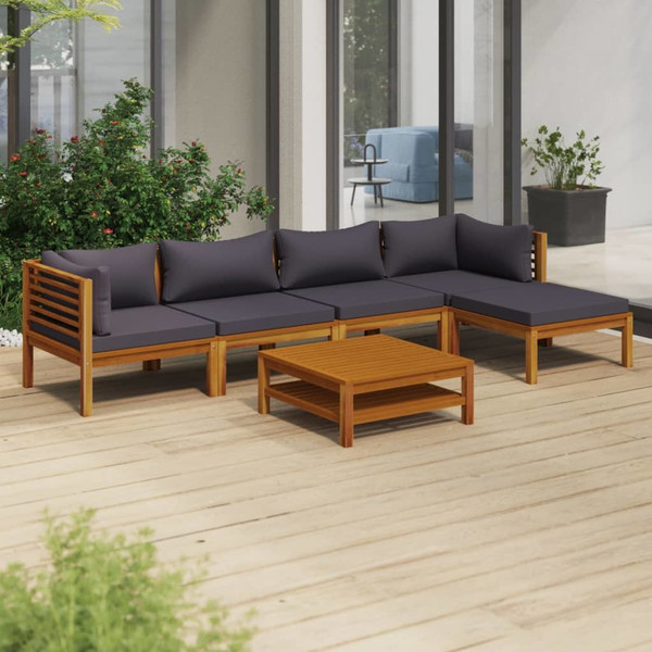 6 Piece Patio Lounge Set with Cushion Solid Acacia Wood