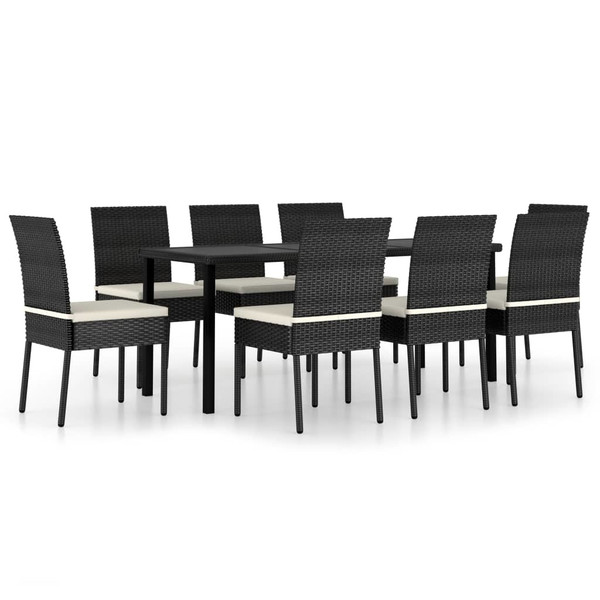 9 Piece Garden Dining Set Poly Rattan Black