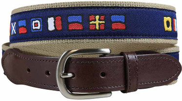 5 O'Clock Somewhere Leather Ribbon Belt - Navy/Buff