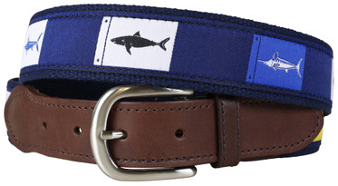 Fish Flags Leather Tab Belt - Navy/Navy