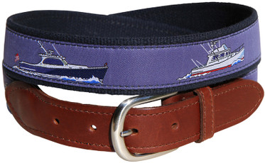 Powerboats Leather Tab Belt - Navy/Navy