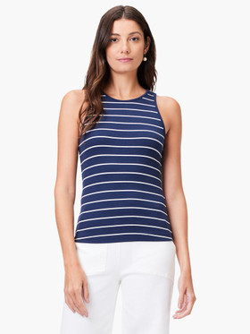 Striped High Neck Tank - Indigo Multi