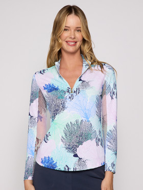 Zip Mock Top-Blue Coral