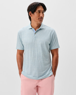 Slub Cotton Blend Polo Thatcher Stripe-Tropical