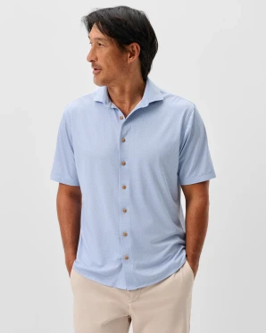 Printed Mesh Short Sleeve Button Down Shirt - Augustine Printed Knit