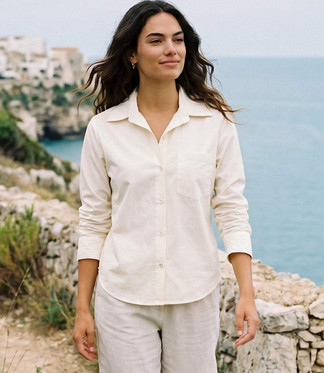 Ruched Sleeve Button Up Shirt-Cream