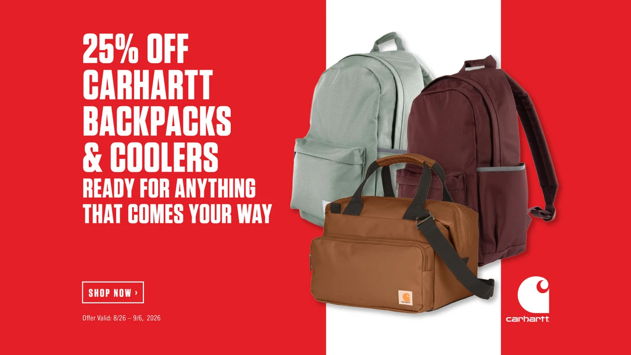 Carhartt backpacks/coolers: Click here for 25% off Carhartt backpacks and coolers at Big R, offer valid 8/26–9/6/2026