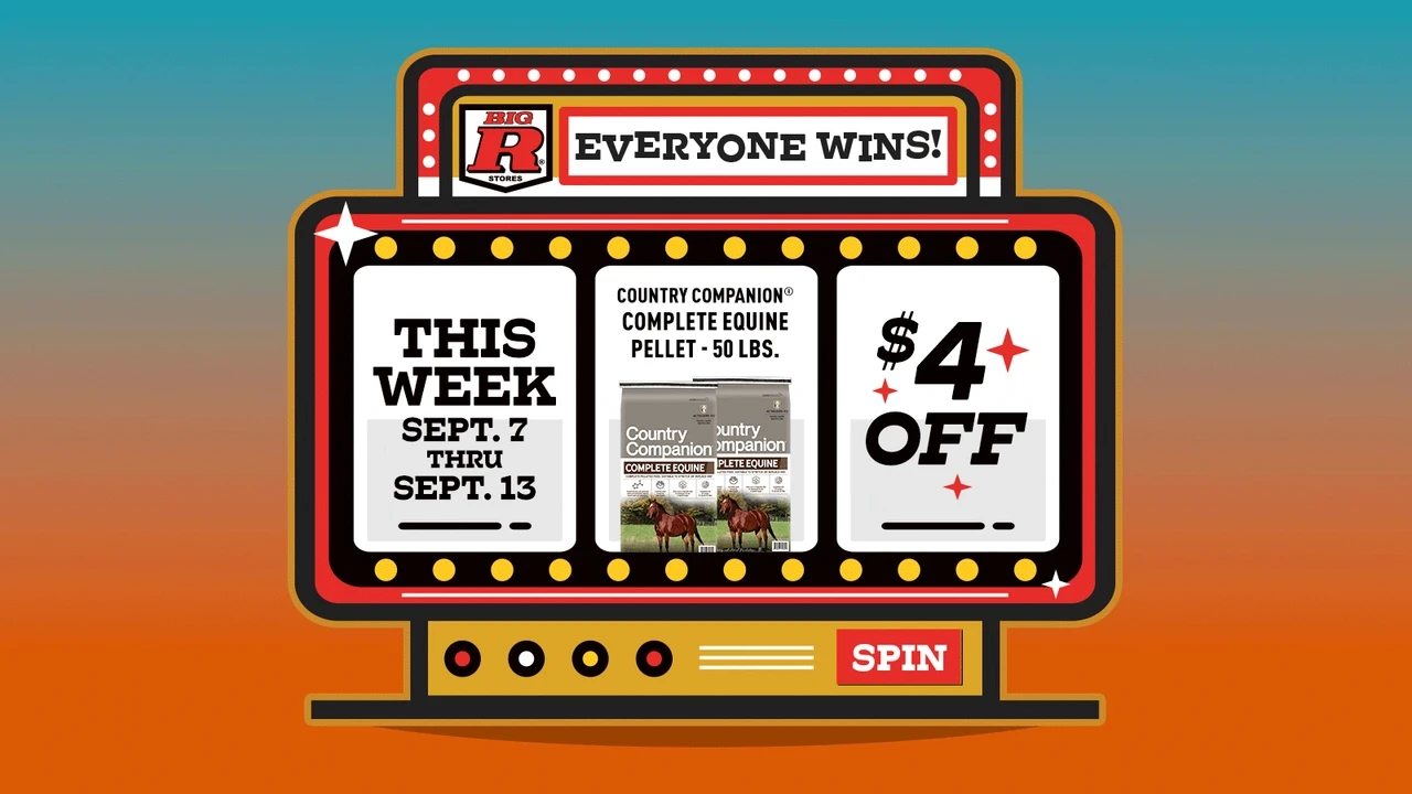 Click here for this week's Deal of the Week: Country Companion Complete Equine Pellet 50 lbs, $4 off, September 7–13.