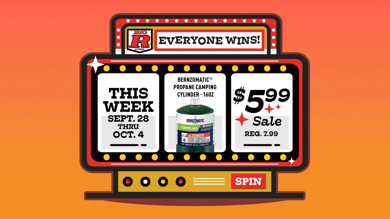 Click here to shop Big R's Deal of the Week, September 28 through October 4: Bernzomatic Propane Camping Cylinder, 16 ounce, on sale for $5.99, regularly $7.99
