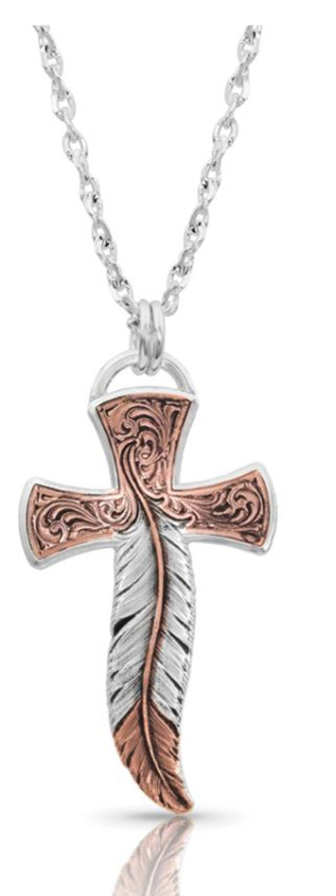 Montana Silversmiths Men's Nickel Faded Glory Cross Necklace | Boot Barn