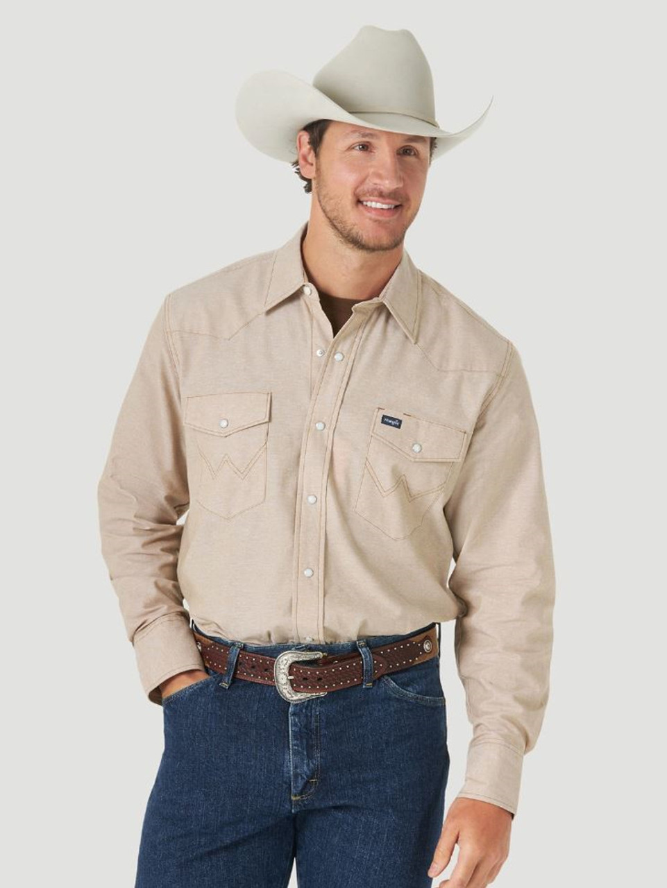 Wrangler - Men's Cowboy Cut Long Sleeve Work Shirt - Khaki