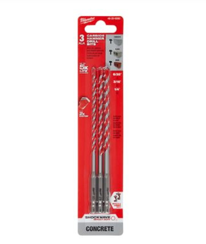 Milwaukee 3 Piece SHOCKWAVE Carbide Hammer Drill Bit Kit