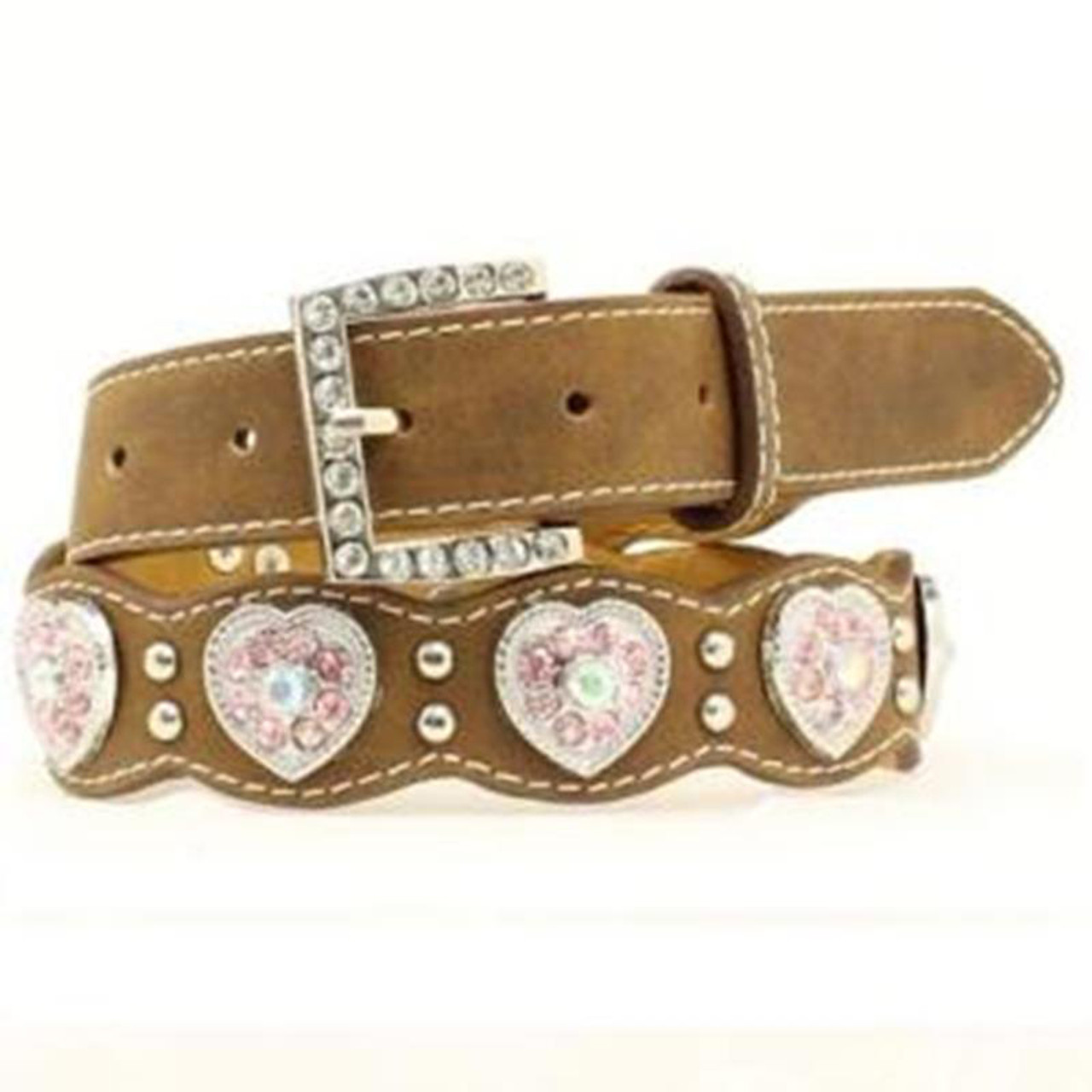 Nocona Belt Co Girl's Western Horse and Rhinestone Belt, 28, Brown