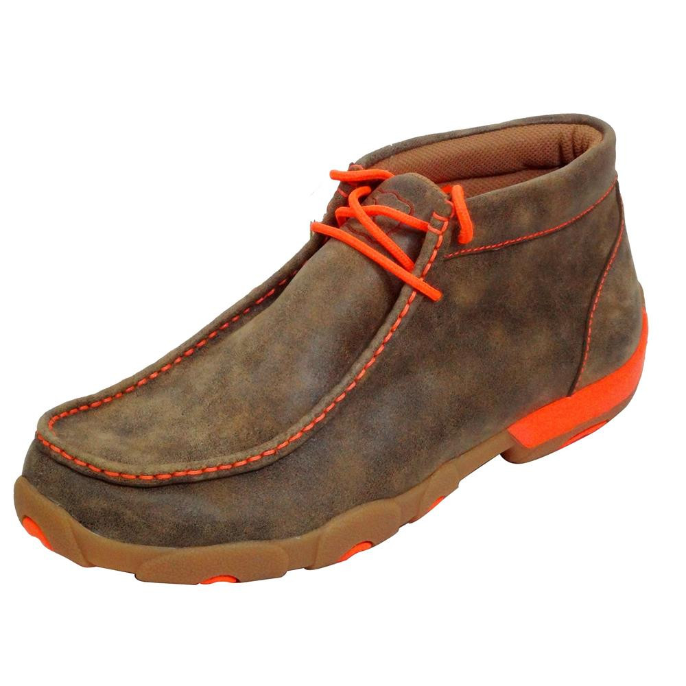 Twisted X Boots Mens Lace Up Brown & Neon Orange Driving Shoes