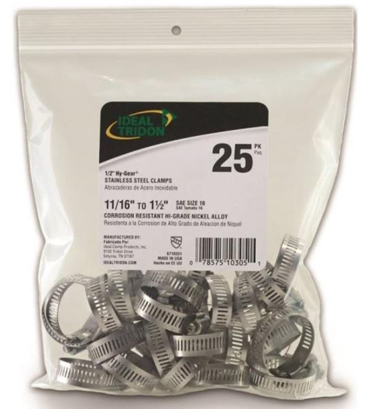 Ideal Tridon 11/16 1 1/2" SS Worm Gear Hose Clamp
