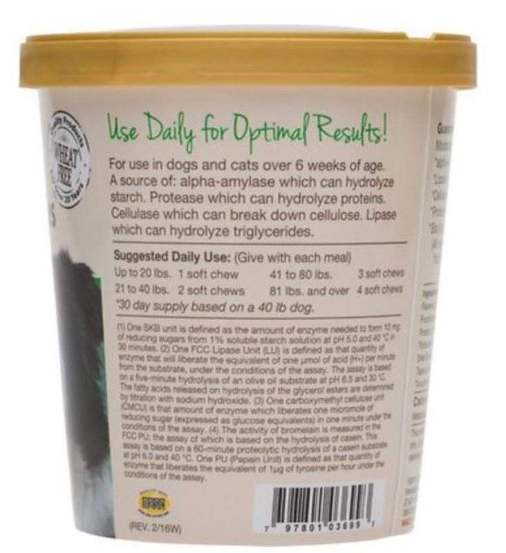 NaturVet Digestive Enzymes Plus Probiotic for Dogs 70 Soft Che