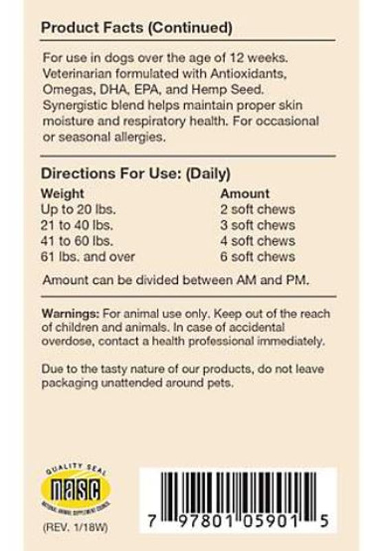 Naturvet Hemp Allergy Aid Soft Chews for Dogs 60 Count