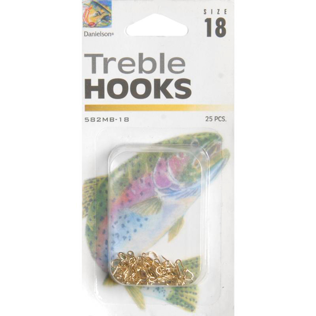 Danielson Hook Treble 25- Pack Gold Size 18 - 582MB-18