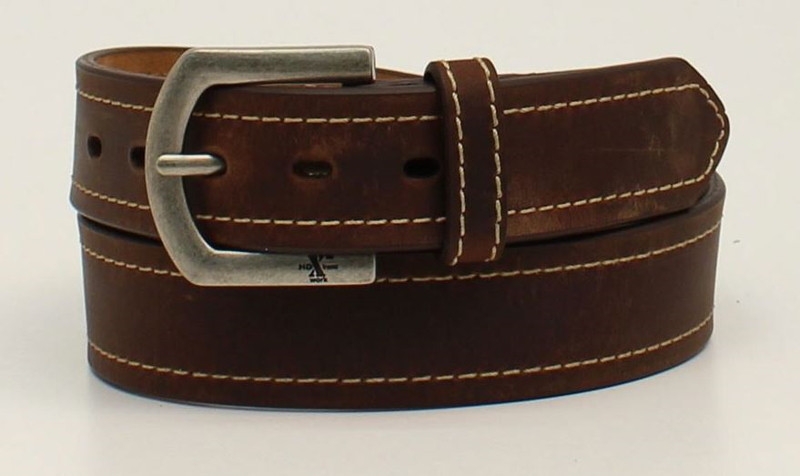 Nocona Brown Leather Belt with White Stitching Nocona Men main image 2