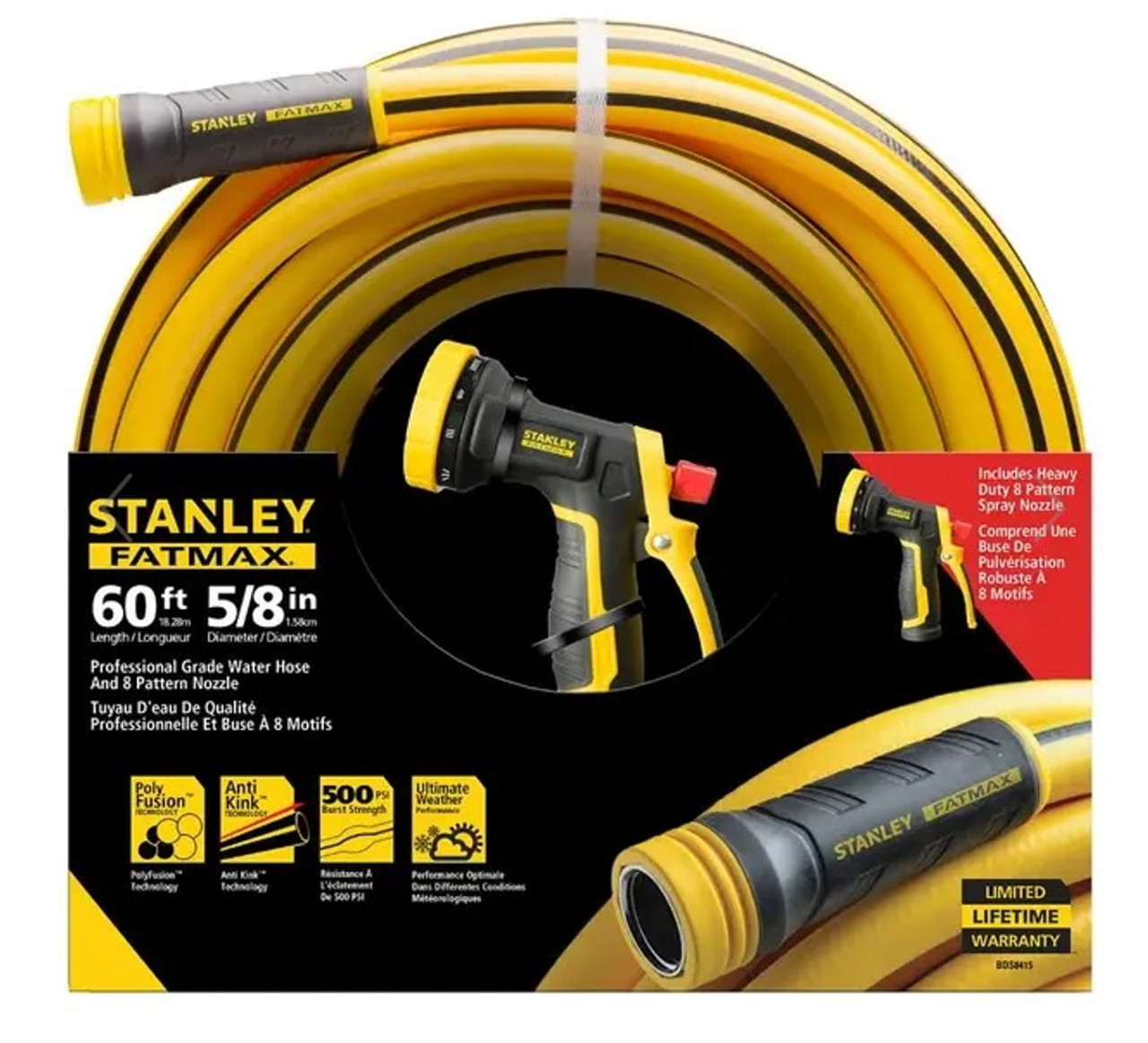  Stanley Fatmax Professional Grade Water Hose, 50' x 5/8,  Yellow 500 PSI : Patio, Lawn & Garden