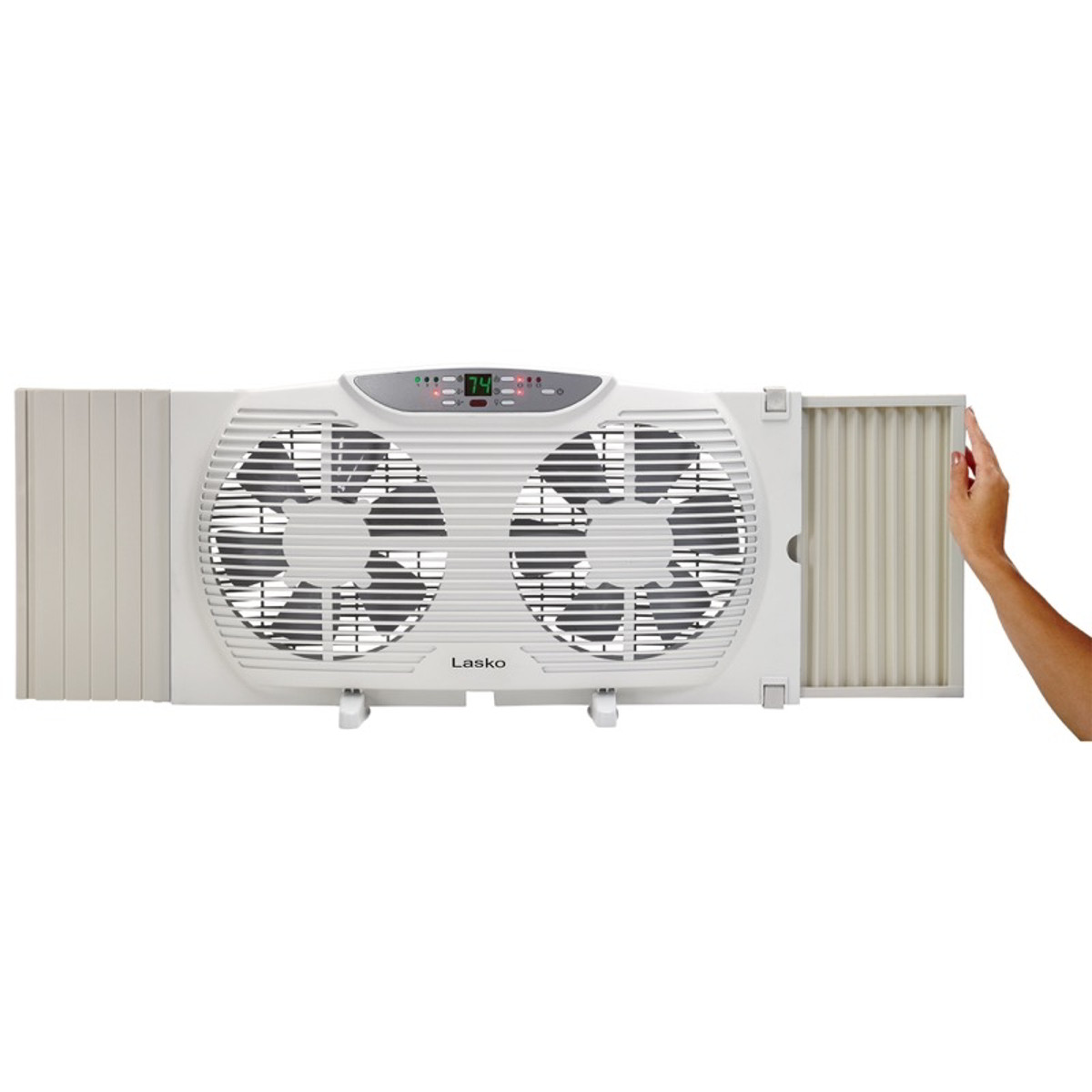 Lasko Electrically Reversible Twin Window Fan with Remote Control White