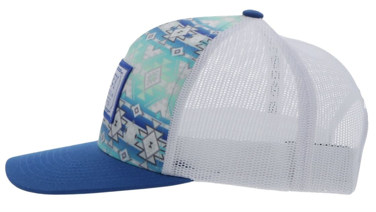HOOEY 5 Panel Trucker Hat - Grey/Teal Patch Logo, Curved Bill, Flex Mesh Back, Mid-Profile Cap