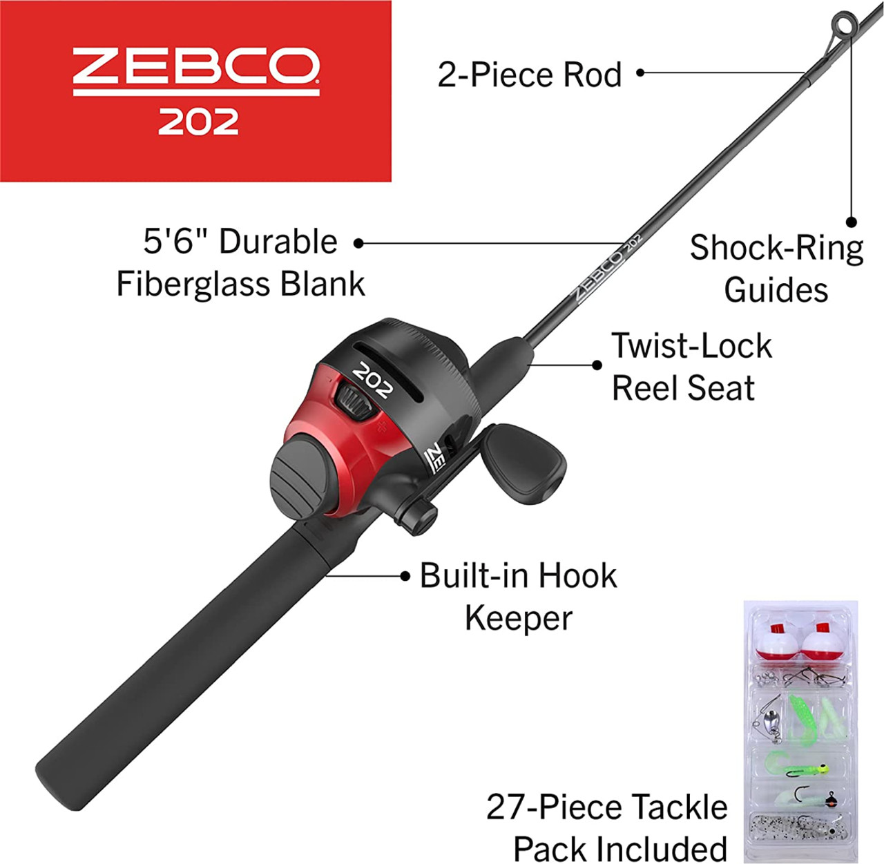 Zebco 202 Spincast Reel and Fishing Rod Combo, 5-Foot 6-Inch 2-Piece Fishing  Pole