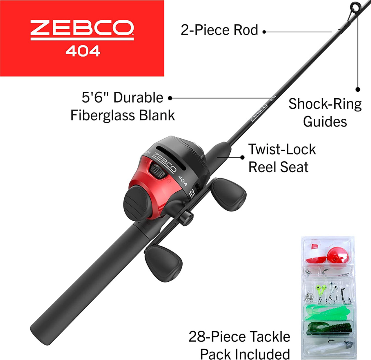 Zebco 404 Spincast Reel and 2-Piece Fishing Rod Combo, Durable Fiberglass  Rod with EVA Handle