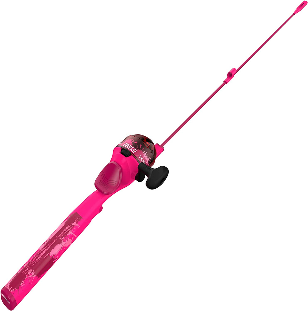 Zebco Pink Splash Kids Spincast Reel and Fishing Rod Combo, 29 Durable  Floating Fiberglass Rod with