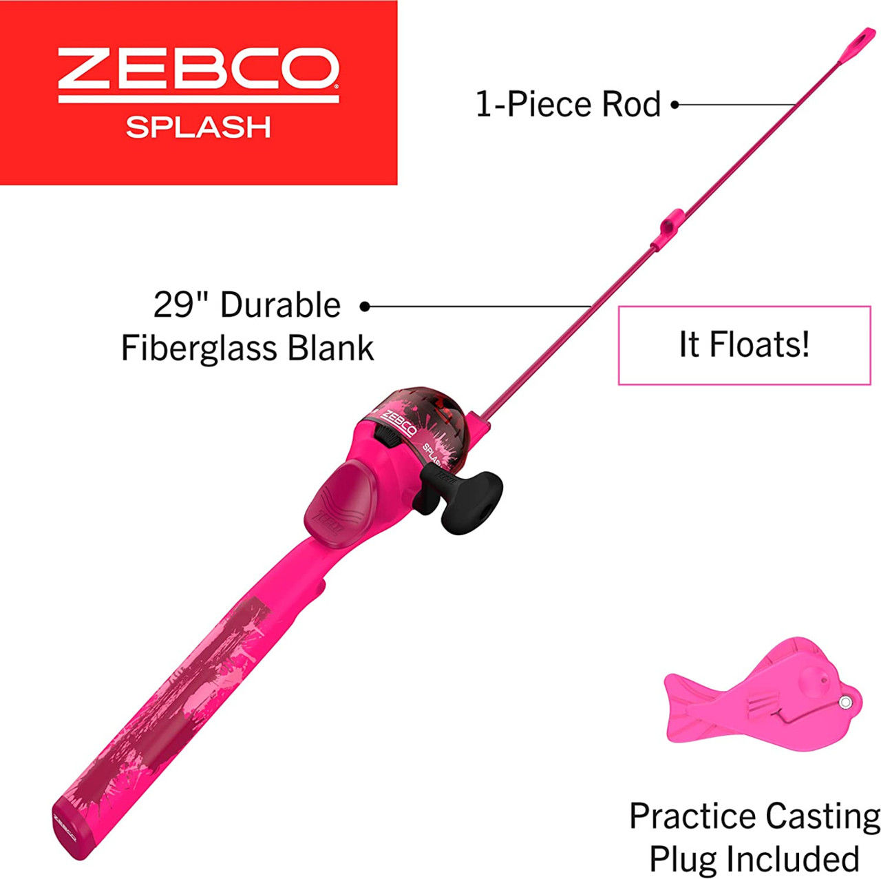 Zebco Splash 6' Medium Casting Rod, Hot Pink