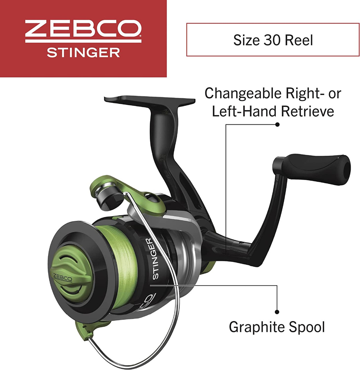 Zebco Stinger Spinning Reel and 2-Piece Fishing Rod Combo, Durable