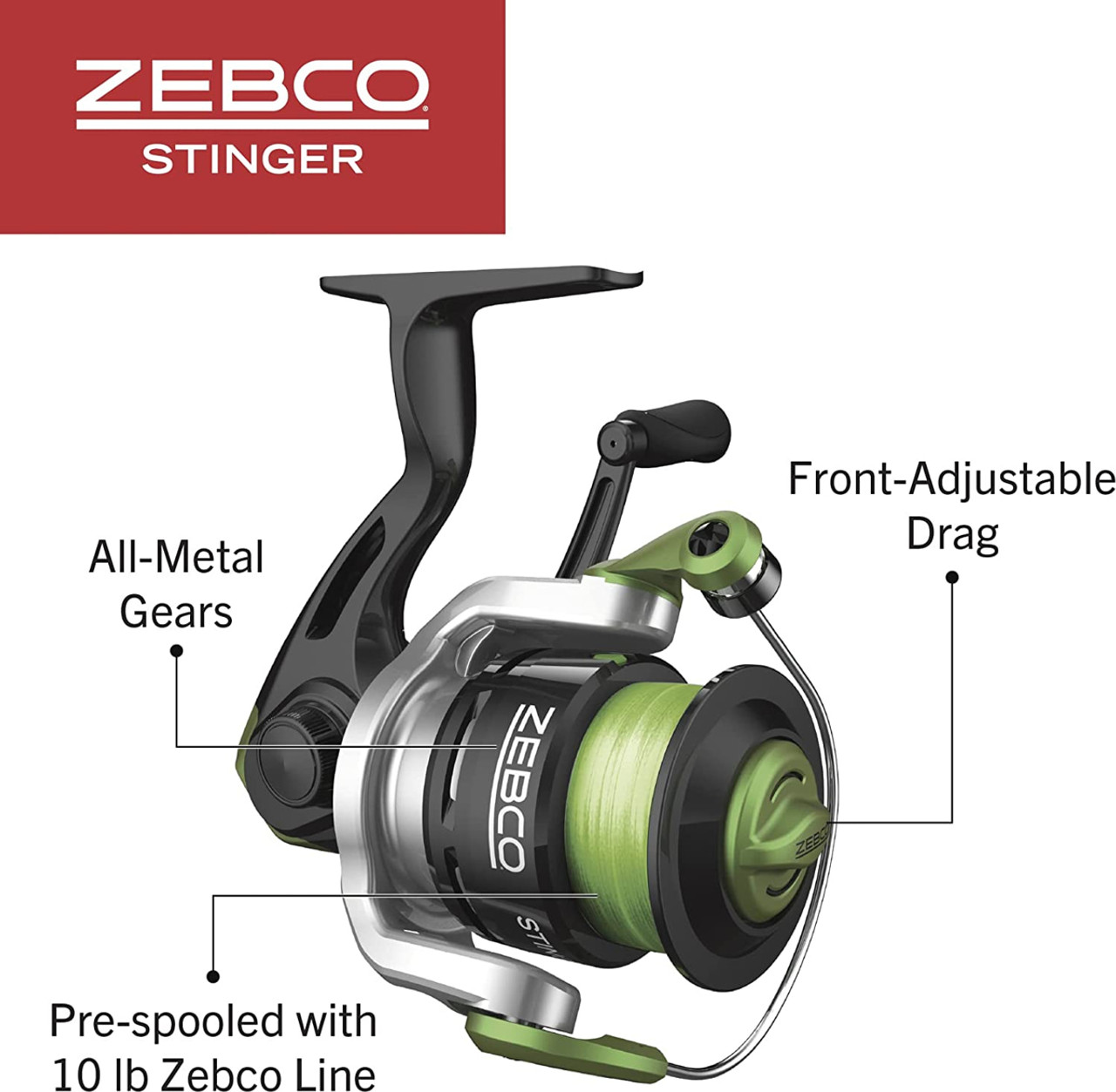 Zebco Stinger Spinning Reel and 2-Piece Fishing Rod Combo, Durable  Fiberglass Rod with EVA Handle