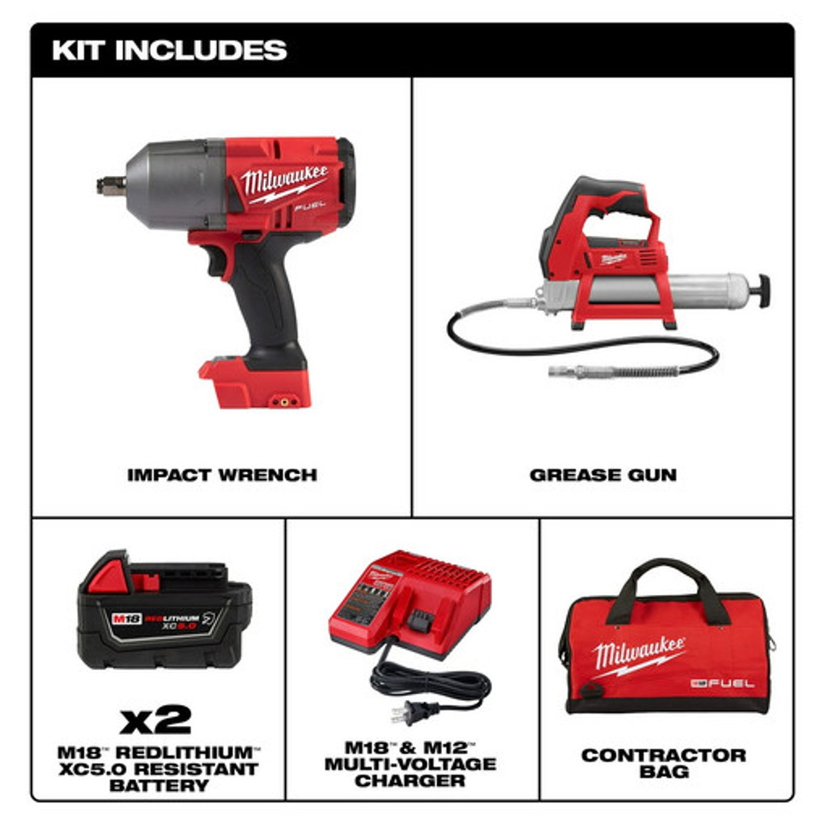 Milwaukee M18 FUEL HTIW W/ GREASE GUN KIT