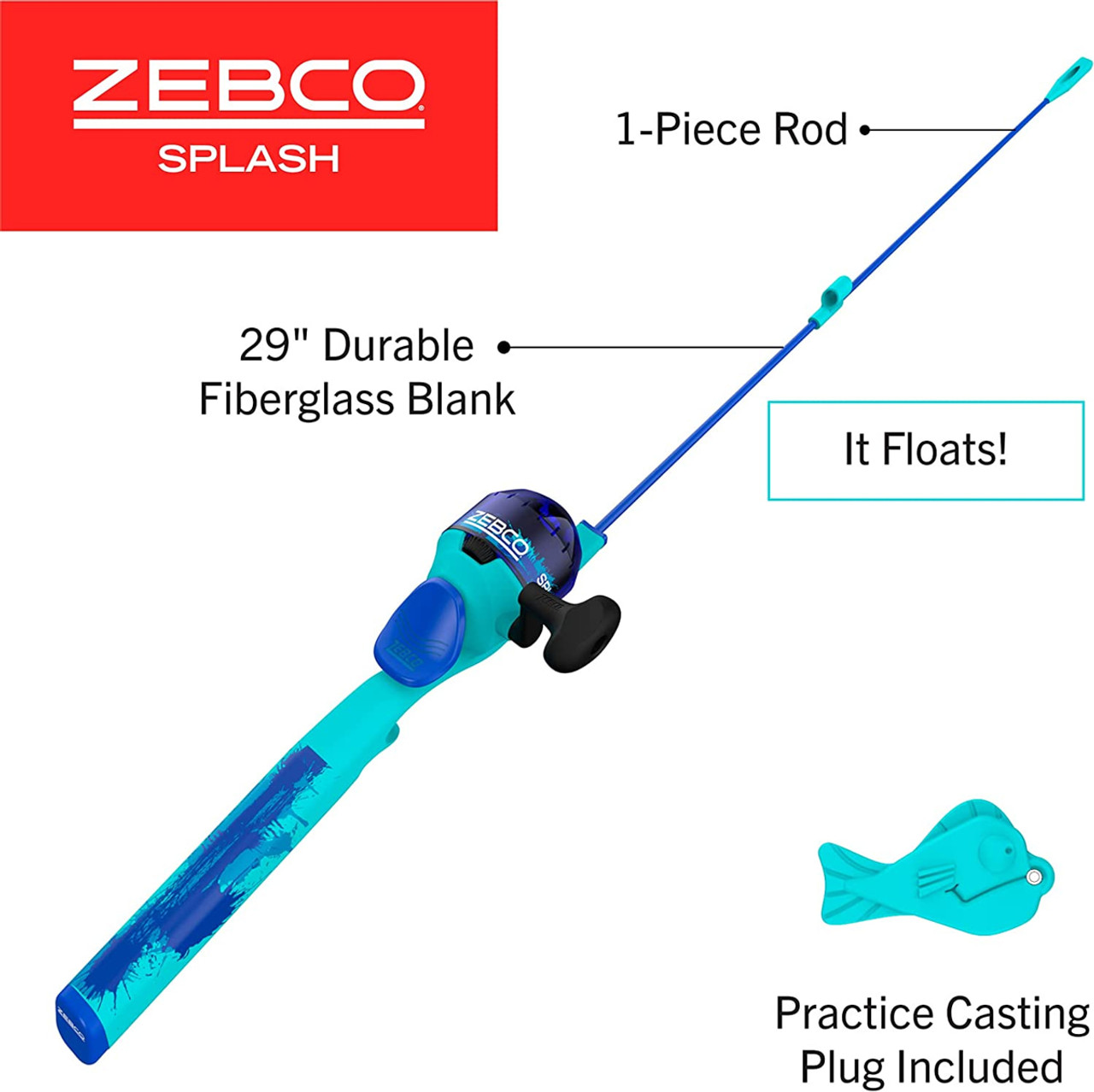 Zebco Blue Splash Kids Spincast Reel and Fishing Rod Combo, 29