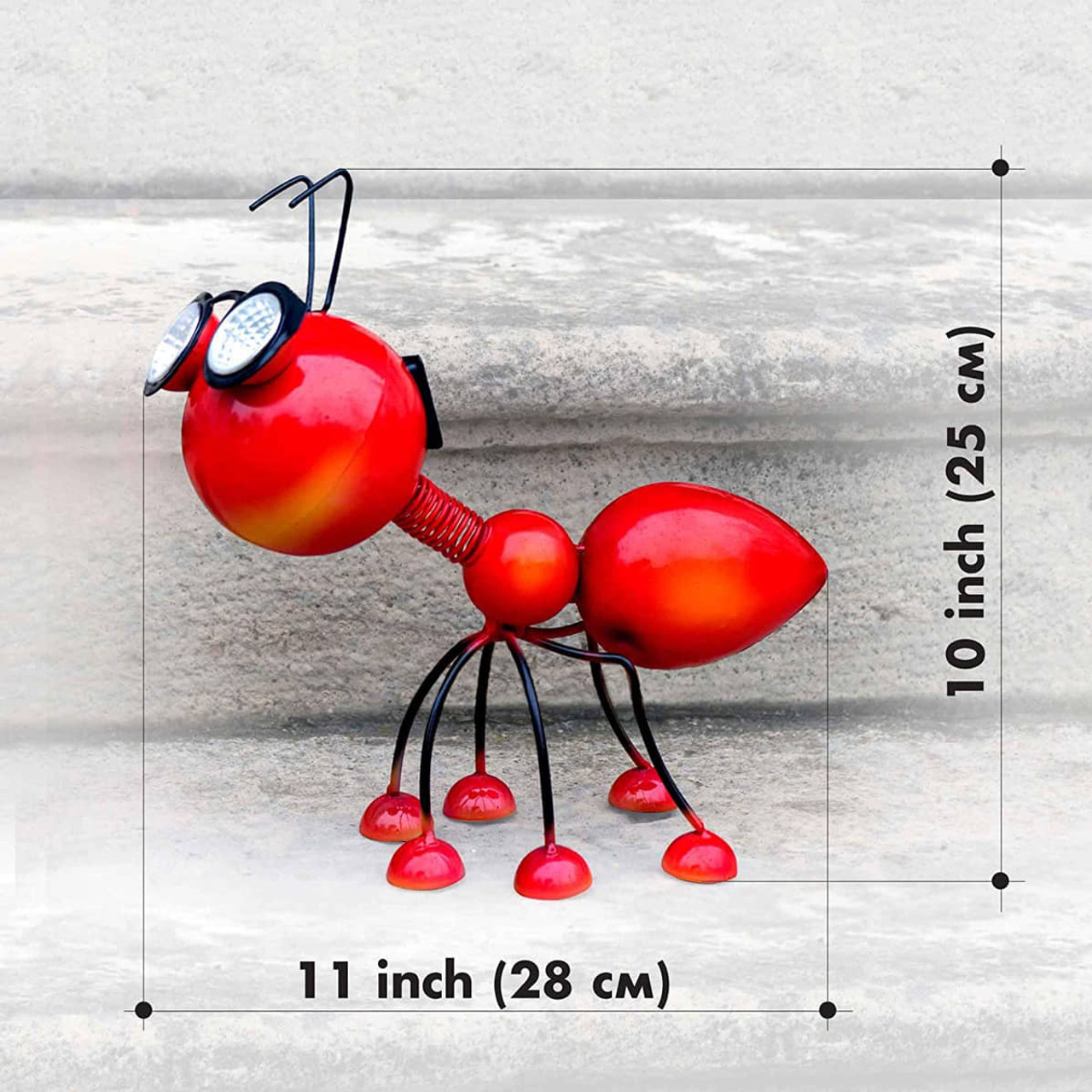 Metal Garden Art Decoration, Steel Red Ant Figurine with Solar Powered LED  Lights for Yard, Patio