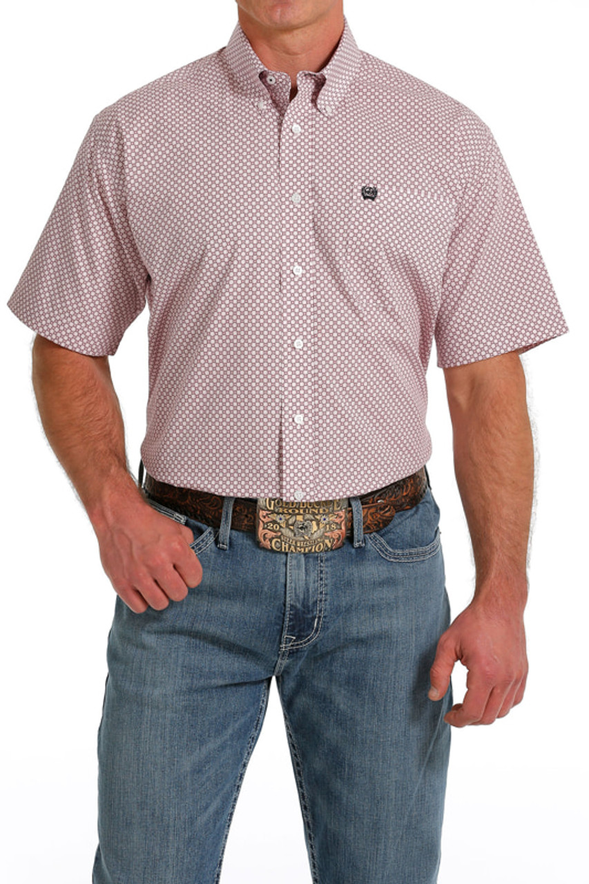 Cinch Men's Long Sleeve Solid Pink Shirt L