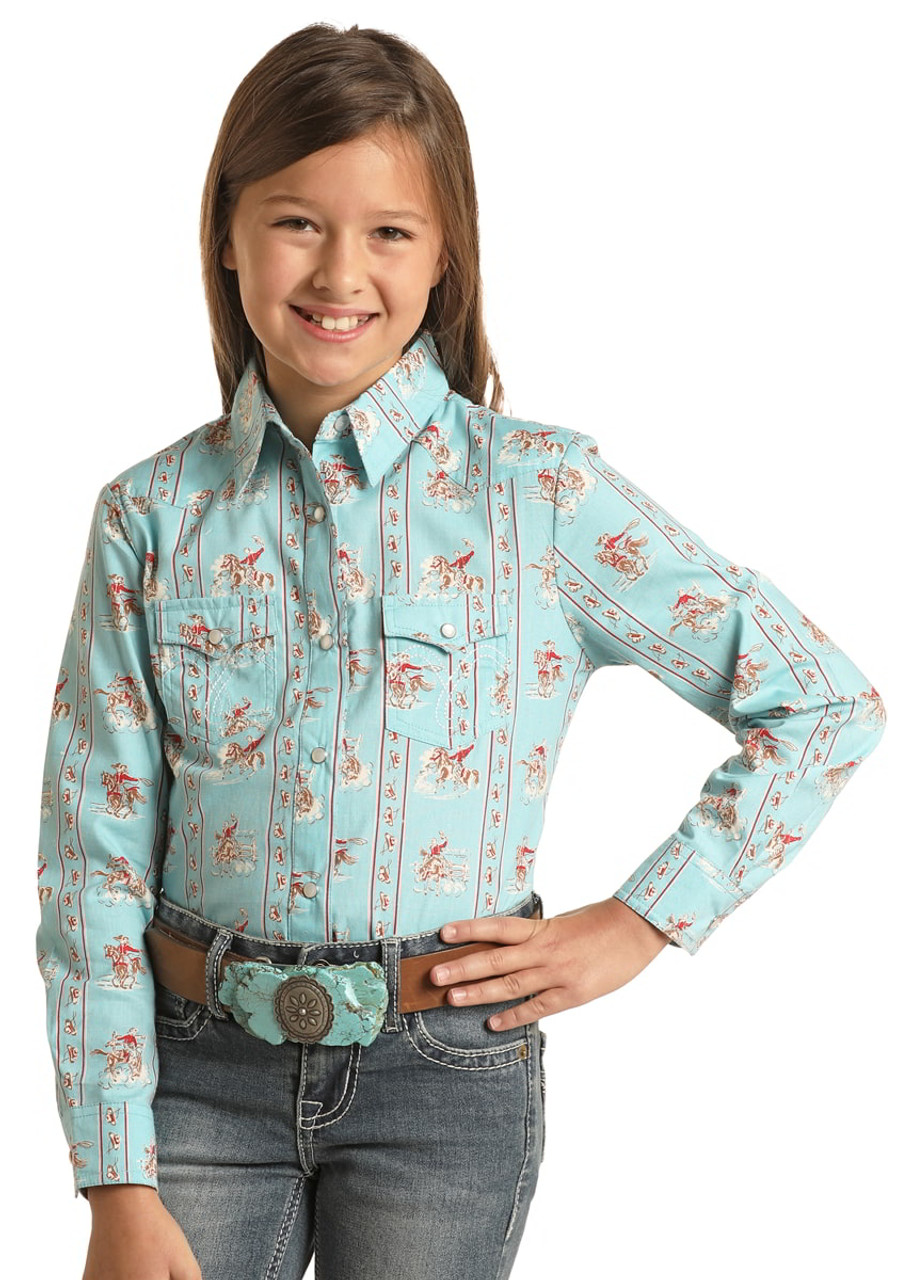 Rock Roll Cowgirl Geo Caribbean Long Sleeve Snap Up Western, 55% OFF