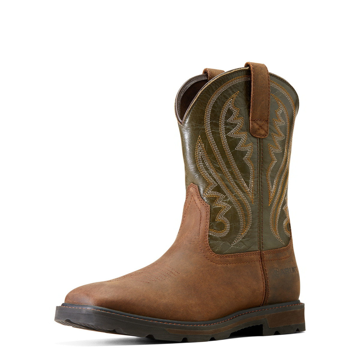 Ariat Mens Brown and Olive Groundstomper Pull On Square Toe  display picture 1