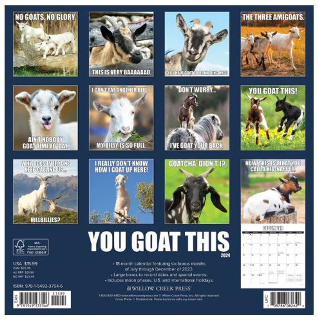 Willow Creek Press You Goat This 2024 12 x 12 Wall Calendar