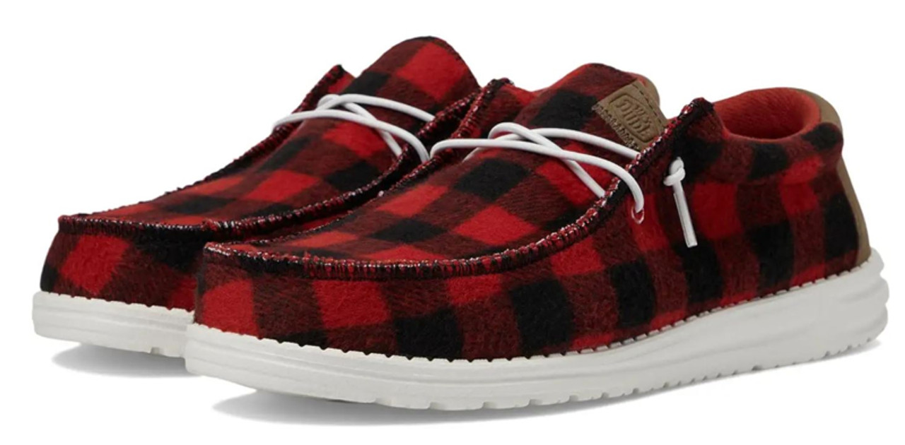 HEYDUDE Boys' Wally Buffalo Plaid Shoes Red/Black, 11 - at Academy Sports