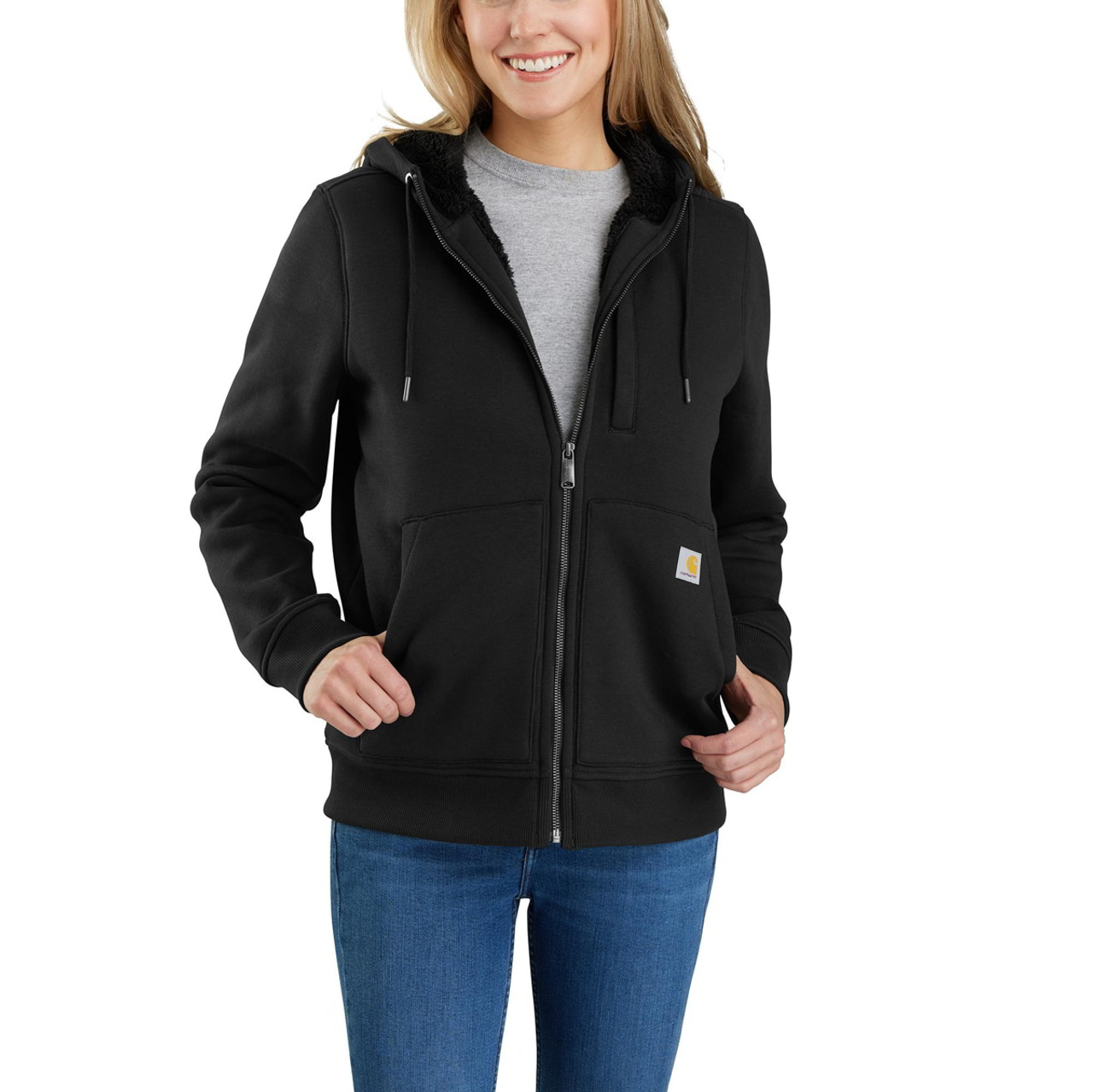 Carhartt Womens Black Relaxed Fit Midweight Sherpa Lined Full Zip