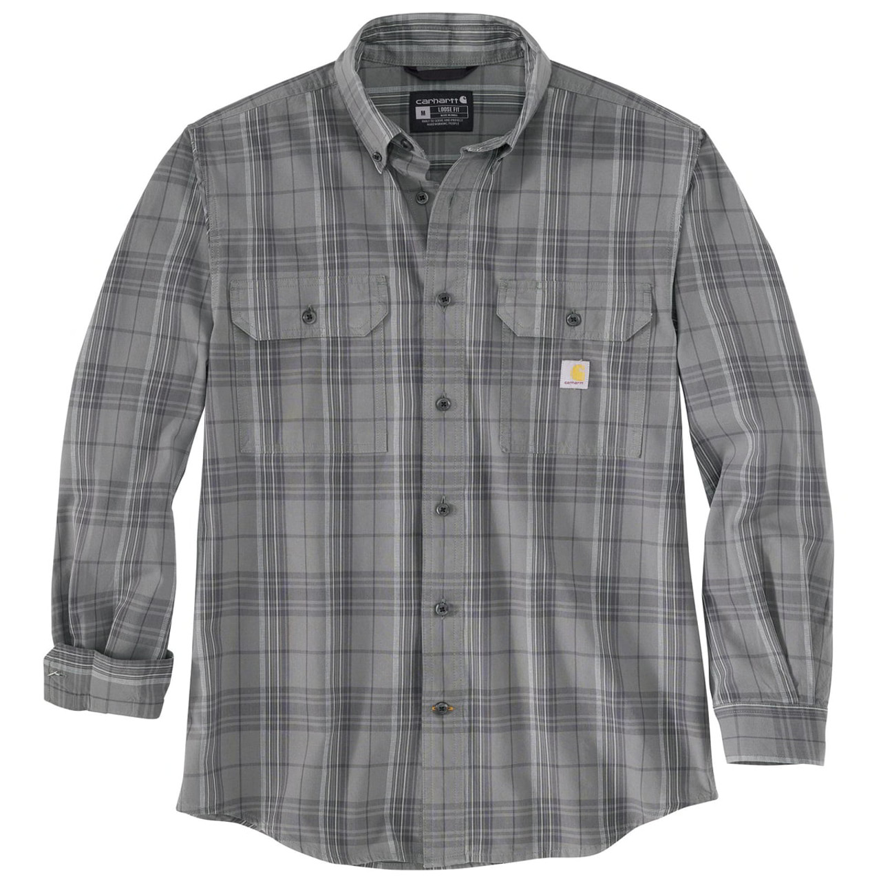 Carhartt Mens Loose Fit Midweight Chambray Long Sleeve Plaid Shirt