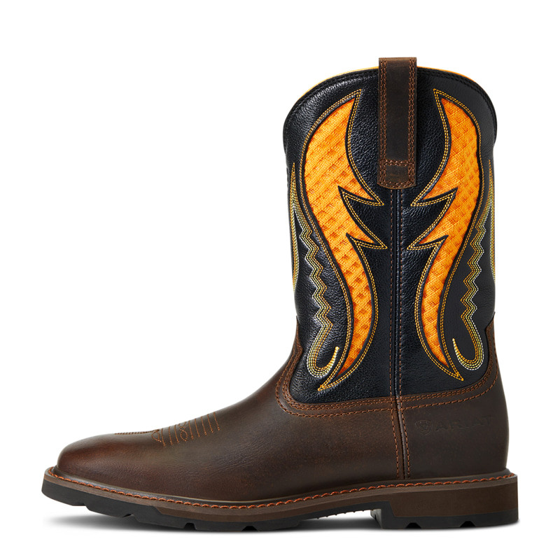Ariat Men's VENTEK Groundbreaker Brown/Orange Square Toe Pull On Boots Ariat Men's VENTEK Groundbreaker Brown/Orange Square Toe Pull On Boots