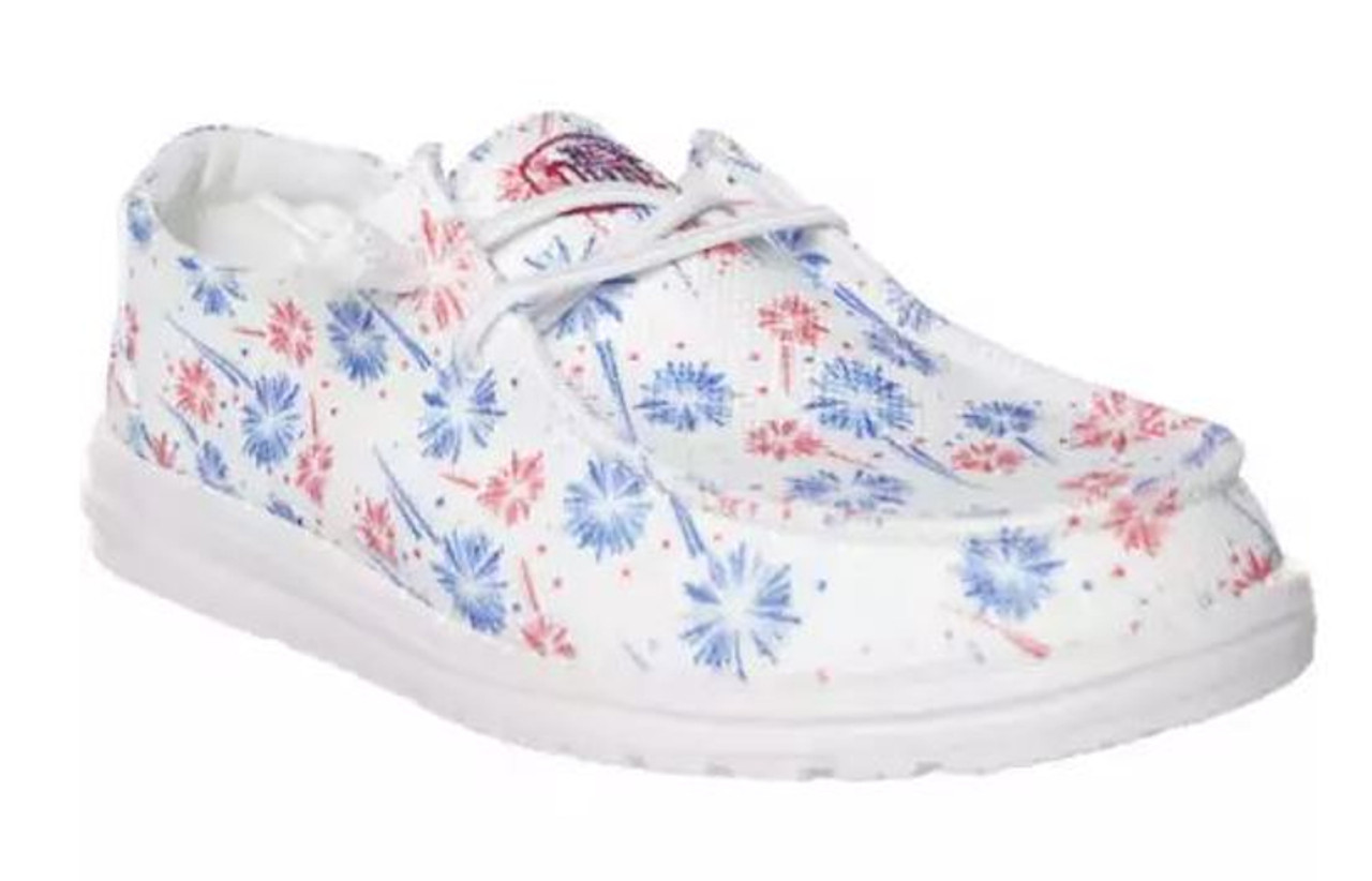 Hey Dude Ladies Wendy Sox Fireworks White Slip On Casual Shoes