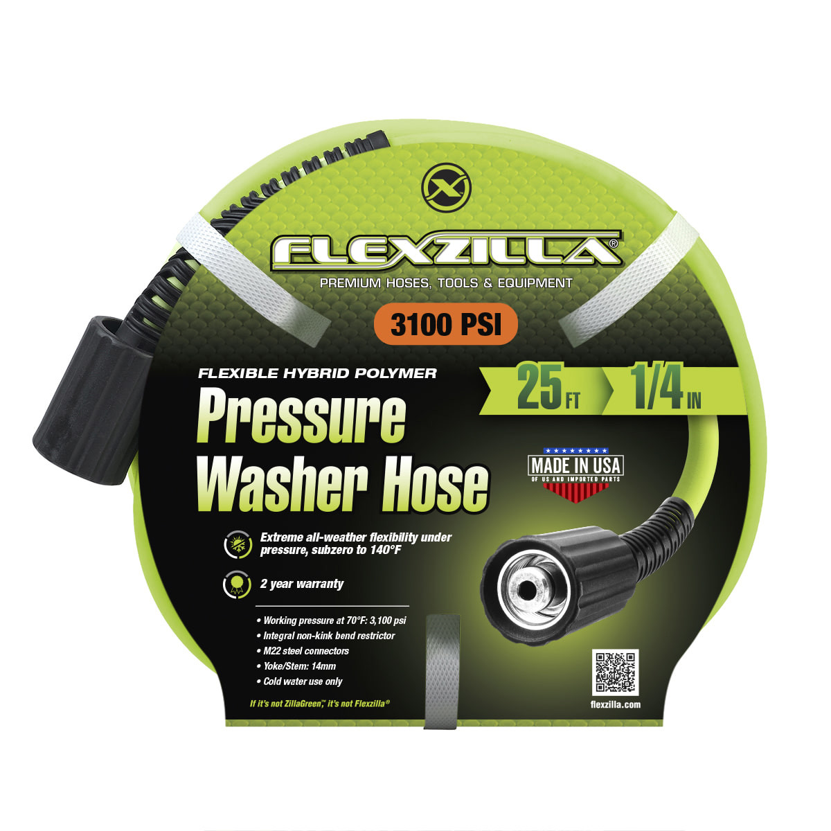 F I Tです Legacy Mfg - Flexzilla 1/4inX25' Pressure Washer Hose With M22