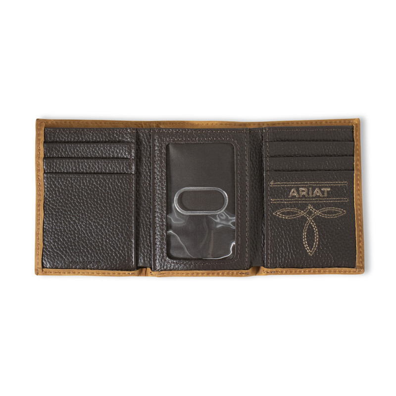 Ariat Men's Brown Southwestern Print w/Diamond Edging Trifold Wallet