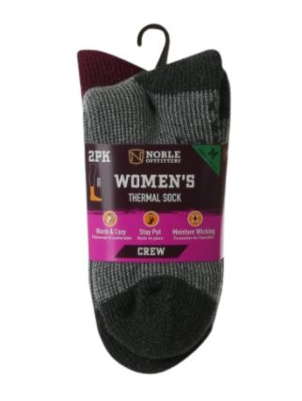 Noble Outfitters Womens Boysenberry Heather Grey Thermal Crew Socks