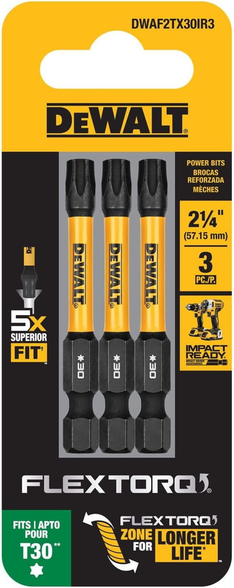 DEWALT FLEXTORQ Torx T30 Bits 3Pk, 1/4 x 2-1/4in for Impact Driv